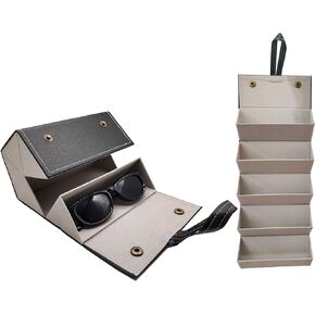 MIAO YUAN Eyeglasses Storage Case Travel Sunglasses Storage Organizer，Portable Hanging Foldable PU Leather Glasses Case for Men and Women