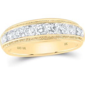 Solid 10K Yellow Gold Real Natural Diamond Mens Wedding Band Anniversary Ring 1 Carat (.99 Cttw)