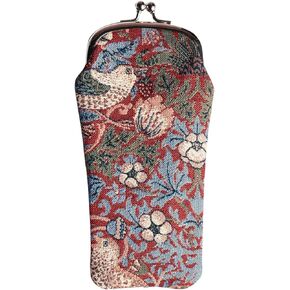 Signare Tapestry Glasses Case for Women Eyeglass Pouch With Red Floral William Morris Strawberry Thief Design (GPCH-STRD)