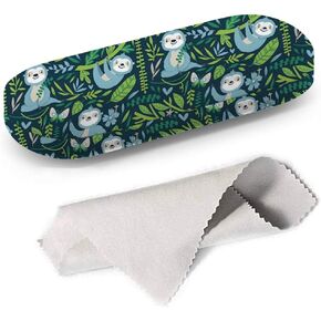 Hard Shell Glasses Protective Case Box + Cleaning Cloth - Fits most Eyeglasses and Sunglasses (Cute Sloths)