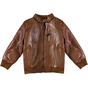 Goengmo Kids Leather Jacket Boys Baseball Jacket Motorcycle Faux Leather Zipper Coats 4-8 Years in Kuwait