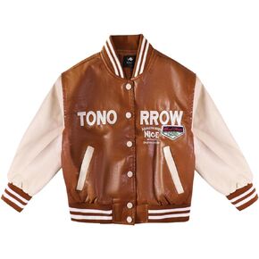 Goengmo Kids Leather Jacket Boys Baseball Jacket Motorcycle Faux Leather Zipper Coats 4-8 Years