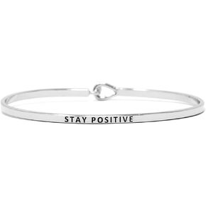 by you Inspirational Positive Quote Message Engraved Thin Cuff Bangle Hook Bracelet