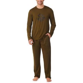 Cuddl Duds Sleepwear for Men Long Sleeve Graphic Print Shirt and Lightweight Classic Pant Pajama Set