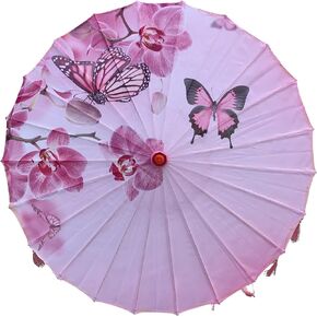 AEAOA Patterned Bamboo Cloth Parasol Umbrella with Tassel Pendent Floral Chinese Japanese Art Classical Dance Umbrella for Wedding Parties Photography Costumes