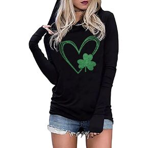 St Patricks Day Hooide for Women Shamrock Graphic Shirts Green Clover Long Sleeve Irish Pullover Tops in Kuwait