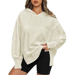 Womens Hoodies Oversized Sweatshirt Casual Long Sleeve Side Slit High Low Ribbed Knit Hem Pullover Y2K Clothes