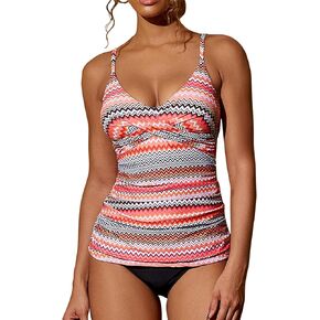 Women‘s Swimsuit Tankini Ruched Tummy Control V Neck Bathing Suits Twist Front Two Piece Swimwear