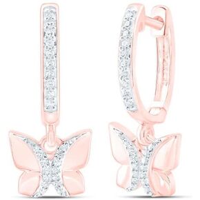 Jewels By Lux 10kt Rose Gold Womens Round Diamond Butterfly Hoop Dangle Earrings 1/6 Cttw