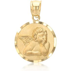 14K Gold Guardian Angel Pendant Religious Little Cherub Charm (Small or Large)