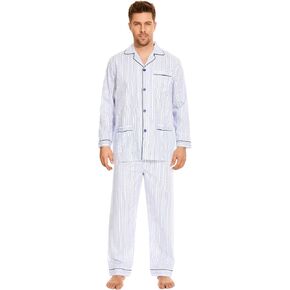 Amaxer Men's 100% Cotton Pajama Set Long Sleeves Pjs Elastic High Waist Sleepwear