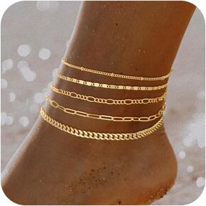 Picuzzy Gold Ankle Bracelets for Women, 14K Gold Anklets for Women Waterproof Snake Figaro Cuban Link Chain Anklets Set Chunky Thin Layered Dainty Anklet for Women Girl Gold Jewelry Gifts