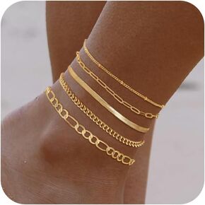 Picuzzy Gold Ankle Bracelets for Women, 14K Gold Anklets for Women Waterproof Snake Figaro Cuban Link Chain Anklets Set Chunky Thin Layered Dainty Anklet for Women Girl Gold Jewelry Gifts