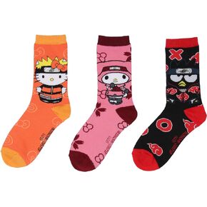 Bioworld Naruto Shippuden X Hello Kitty And Friends Adult 3-Pack Crew Socks For Men And Women