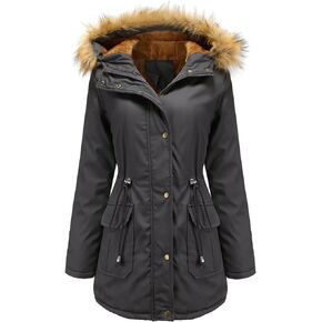 Ciguo Women's Winter Faux Fur Hooded Coat Parkas Overcoat with Pockets Fleece Long Outwear Jacket with Drawstring
