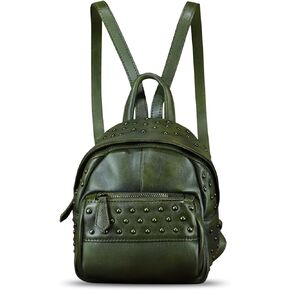LRTO Genuine Leather Backpack Purse for Women Vintage Small Casual Daypack Handmade Western Leather Rucksack Knapsack (Brown)