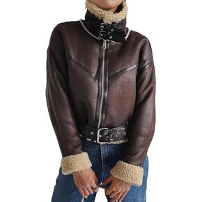 Winter Women Faux Lamb Sherpa Aviator Bomber Jacket Vintage Cropped Coat