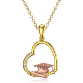 Rikelus Graduation Gifts for Her Women Girls,14K Real Gold Heart Necklace with Graduation Cap, Class of 2023 Senior High School College Gift for Girlfriend Daughter 16+2 inch
