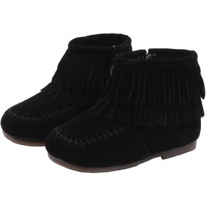 Little Girls Tassel Suede Ankle Boots Side Zipper Short Booties Winter Snow Boot