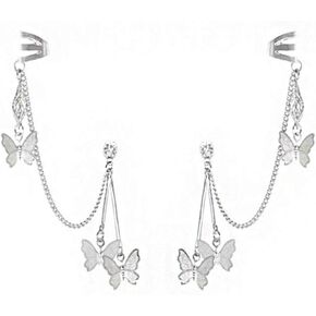 زوج واحد من اقراط الاذن على شكل فراشة وشراشيب للنساء والفتيات، اقراط فضية متدلية طويلة على شكل فراشة in Kuwait