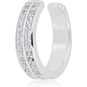 AVORA 925 Sterling Silver Channel Set Simulated Diamond CZ Double Row Ear Cuff