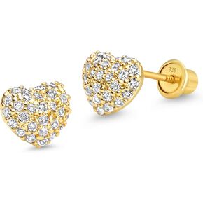 أقراط بناتية مطلية بالذهب عيار 14 قيراط مع قلب مرصعة بالزركون مع قطعة من الفضة الإسترلينية in Kuwait