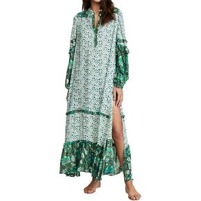 R.Vivimos Women's Long Sleeve Floral Print Bohemian Maxi Dresses with Slit