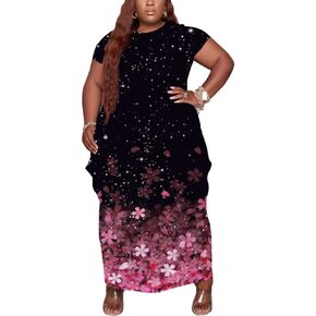 YeGine Oversize Tshirt Dress Plus Size Short Sleeve Maxi Dress with Pockets