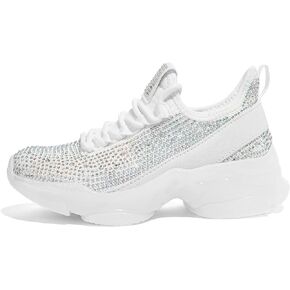 LUCKY STEP Girls Rhinestone Slip On Sneakers Kids Sparkly Lightweight Tennis School Knit Jelly Sole Glitter Walking Shoes Toddler