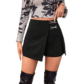 OYOANGLE Women's Straight Leg Asymmetrical Hem Skorts High Waist Summer Fashion Skirt Shorts
