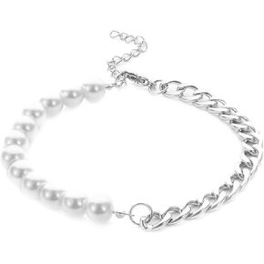 TGOLM Faux Pearl Bracelet Men with Cuban Link Figaro Chain Wrist Bracelets Set Male Gift