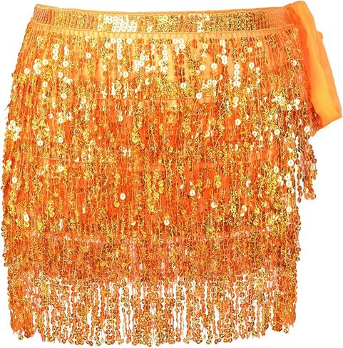 تنورة PrettyGuide النسائية ذات الترتر اللامعة للرقص الشرقي، تنورة الورك، وشاح شرابة، تنورة ملفوفة، زي الحفلات in Kuwait