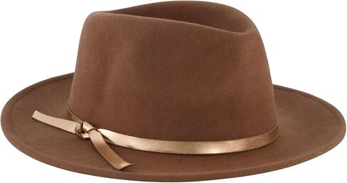Christian Siriano New York Fedora Hat, Wool Felt Wide Brim Rancher Fashion Hat with Metallic Faux Leather Wrap, Brown, One Size, Brown, One size in Saudi Arabia
