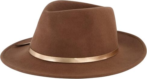 Christian Siriano New York Fedora Hat, Wool Felt Wide Brim Rancher Fashion Hat with Metallic Faux Leather Wrap, Brown, One Size, Brown, One size in Saudi Arabia