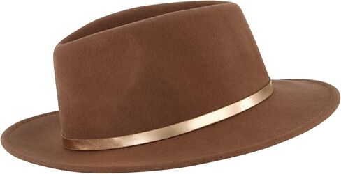 Christian Siriano New York Fedora Hat, Wool Felt Wide Brim Rancher Fashion Hat with Metallic Faux Leather Wrap, Brown, One Size, Brown, One size in Saudi Arabia