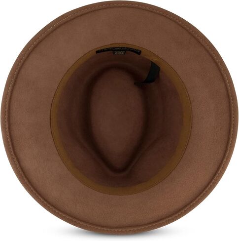 Christian Siriano New York Fedora Hat, Wool Felt Wide Brim Rancher Fashion Hat with Metallic Faux Leather Wrap, Brown, One Size, Brown, One size in Saudi Arabia