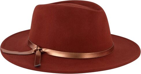 Christian Siriano New York Fedora Hat, Wool Felt Wide Brim Rancher Fashion Hat with Metallic Faux Leather Wrap, Rust, One Size in Saudi Arabia