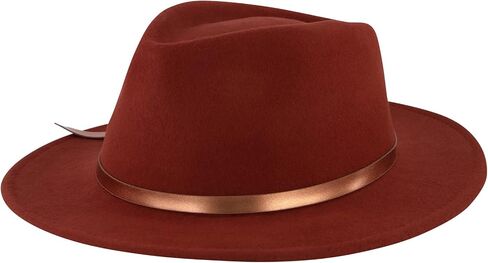 Christian Siriano New York Fedora Hat, Wool Felt Wide Brim Rancher Fashion Hat with Metallic Faux Leather Wrap, Rust, One Size in Saudi Arabia