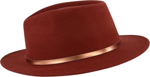 Christian Siriano New York Fedora Hat, Wool Felt Wide Brim Rancher Fashion Hat with Metallic Faux Leather Wrap, Rust, One Size in Saudi Arabia
