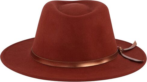 Christian Siriano New York Fedora Hat, Wool Felt Wide Brim Rancher Fashion Hat with Metallic Faux Leather Wrap, Rust, One Size in Saudi Arabia