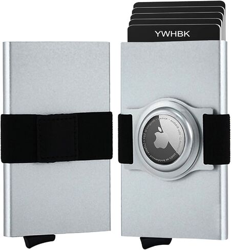 YWHBK Minimalist Card Holder Wallet for Men,Front Pocket Slim RFID Blocking Pop up Metal Wallet Credit Card Case with Cash Band Airtag Case,12+ Cards Storage in Kuwait