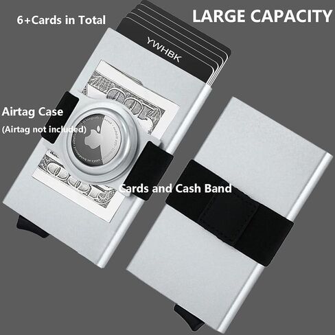 YWHBK Minimalist Card Holder Wallet for Men,Front Pocket Slim RFID Blocking Pop up Metal Wallet Credit Card Case with Cash Band Airtag Case,12+ Cards Storage in Kuwait
