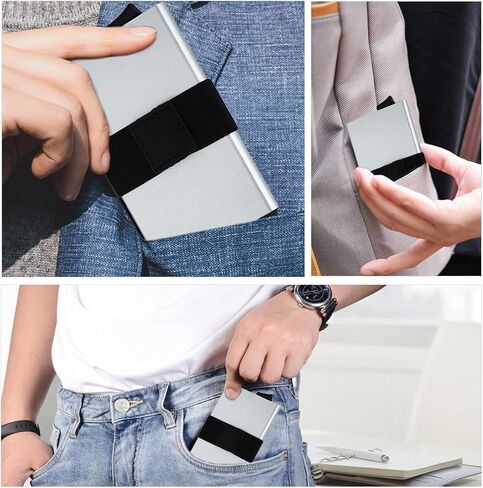YWHBK Minimalist Card Holder Wallet for Men,Front Pocket Slim RFID Blocking Pop up Metal Wallet Credit Card Case with Cash Band Airtag Case,12+ Cards Storage in Kuwait