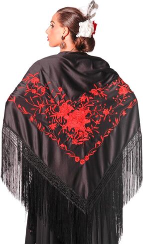 Large flamenco shawl. Measurement 75X35 inch without counting the fringes (11.8inch), embroidered on one side. in Saudi Arabia