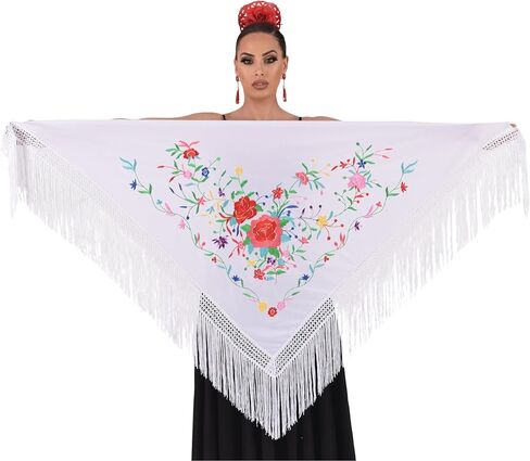 Large flamenco shawl. Measurement 75X35 inch without counting the fringes (11.8inch), embroidered on one side. in Saudi Arabia