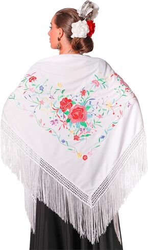 Large flamenco shawl. Measurement 75X35 inch without counting the fringes (11.8inch), embroidered on one side. in Saudi Arabia