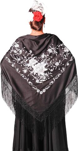 Large flamenco shawl. Measurement 75X35 inch without counting the fringes (11.8inch), embroidered on one side. in Saudi Arabia