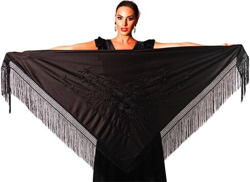 Large flamenco shawl. Measurement 75X35 inch without counting the fringes (11.8inch), embroidered on one side. in Saudi Arabia