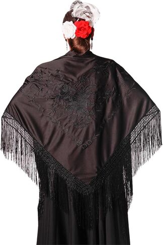 Large flamenco shawl. Measurement 75X35 inch without counting the fringes (11.8inch), embroidered on one side. in Saudi Arabia