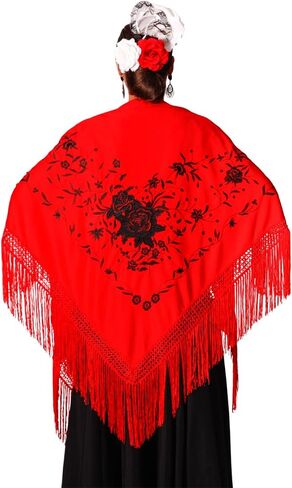 Large flamenco shawl. Measurement 75X35 inch without counting the fringes (11.8inch), embroidered on one side. in Saudi Arabia